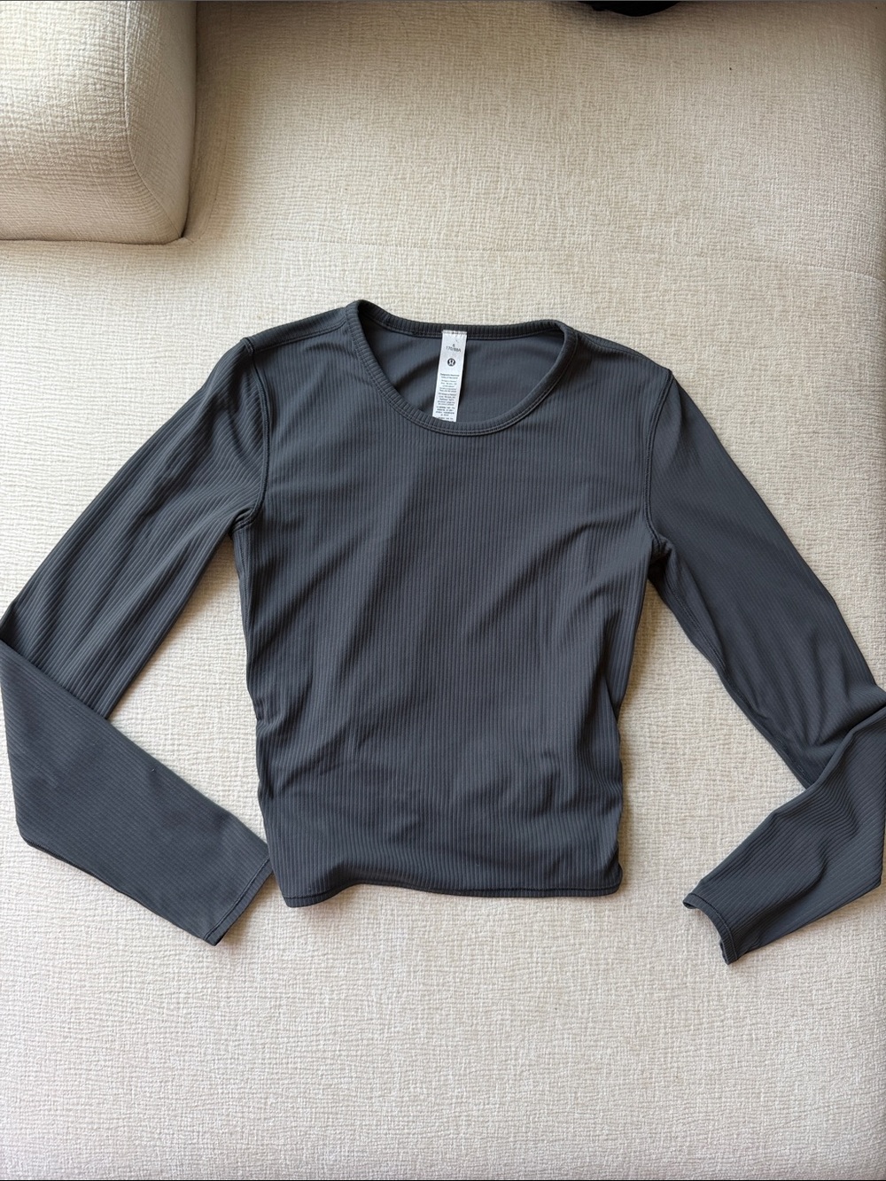 lululemon athletica Long Sleeve Ribbed Crew in Charcoal Gray